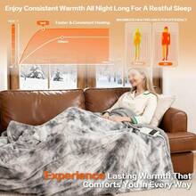Electric Heated Blanket Faux Fur Heating Blanket 10 Heating Settings, 1-8h Timer & Overheat Protection, Machine Washable, Soft Flannel And Sherpa Full Body Warmth - Light Gray - View 2