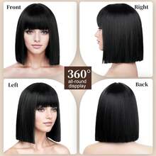 Human Hair Wigs With Bangs Brazilian Short Bob Wigs For Women Straight Bob Hair Wigs Machine Made Wigs Natural Color - Natural Color - View 8
