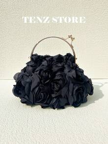Tas Malam Bunga Mawar Hitam 3D, Tas Tangan Chiffon Bergaya dengan Tali Rantai yang Dapat Dilepas, Muat Ponsel dan Barang-Barang Penting, Cocok untuk Pernikahan, Kencan, Prom, Liburan, Malam Bersama Teman Wanita, Pesta Kelulusan, Gala Musim Semi, Pesta Koktail - Hitam - View 11