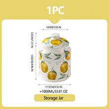 Ensemble de bocaux/bols de rangement en céramique à motif citron, convient pour le pudding, les fruits, les grains de café, les bonbons, les sachets de thé, les céréales. Décoration de cuisine. Applicable pour le thé de l'après-midi/salle à manger/cuisine/hôtel, micro-ondes - Série Citron - Voir 15