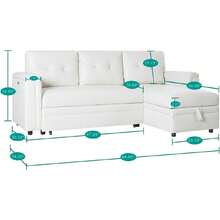 L-Shaped Sectional Sleeper Sofa With  Ports - Convertible Pull-Out Bed, Ample Storage, Timeless Design, Durable Construction White/Air Leather,23944374 - 白色 - 查看 2