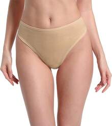 High Waisted Cotton Thongs For Women, Breathable Plus Size Multipack - 黑色*1 灰色*1 裸色*1 - 查看 10