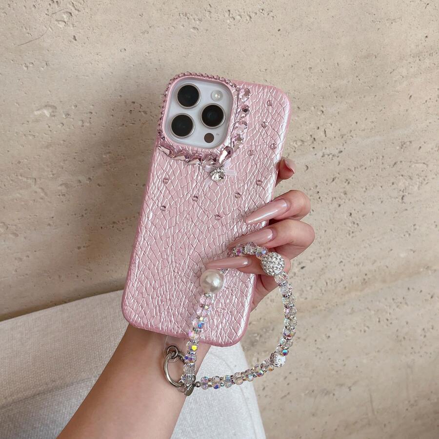 Luxury Leather Snake Skin 3D Bow Rhinestone Phone Case With Chain, Compatible With IPhone 17 Pro Max/17 Pro/17, 16 Pro Max/16 Pro/16, 15 Pro Max/15 Pro, 14, New 13 Pro Max/13 Pro, Fashionable Phone Case