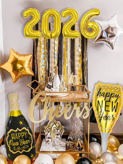 Set di 6 palloncini per festa di Capodanno 2026, include palloncini a forma di numeri "2026", palloncini a forma di bottiglia di vino e bicchiere di champagne, adatto per feste di Capodanno 2026, decorazioni natalizie, tema di Capodanno, feste di laurea, matrimoni, photobooth e striscioni per carnevale, decorazioni per anniversari