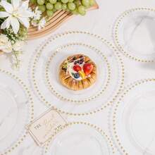 100pcs Plastic Plates With Gold Beads Plates Heavy Duty Party Supplies Includes 10.25inch Dinner Plate And 7.5inch Dessert Disposable Plate For Party,Wedding,Bridal Showers - Trong sáng - Xem 6
