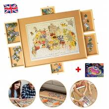 Wooden Jigsaw Puzzle Board Portable Puzzle Storage Table W 6 Slid Drawer 60pcs - Wood Color - View 1