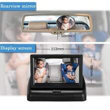 Monitor de bebé para coche con cámara de visión nocturna HD - 4.3 Plegable + Correa de 8 luces (480P) - Ver 4