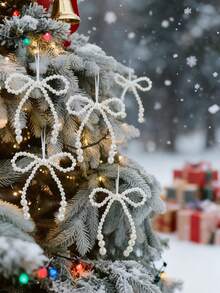 6 Stücke elegante weiße Schleifen Set für Weihnachtsbaum Dekoration - beinhaltet 6 große & 6 kleine Schleifen mit funkelnden Akzenten, perfekt für Kränze, Geschenkverpackung und Hochzeitsdekoration, Weihnachtsdekorationen - Weiss - Übersicht 2