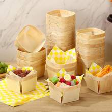 60 Pcs/30 Sets One Pint Wood Berry Basket With Wax Paper Sheets 4 Inch Square Vented Wood Boxes Small Basket Container With  Paper For Gifts Fruit Picking Berry Camping (Plaid,Yellow),23949012 - 芥末黃 - 查看 2