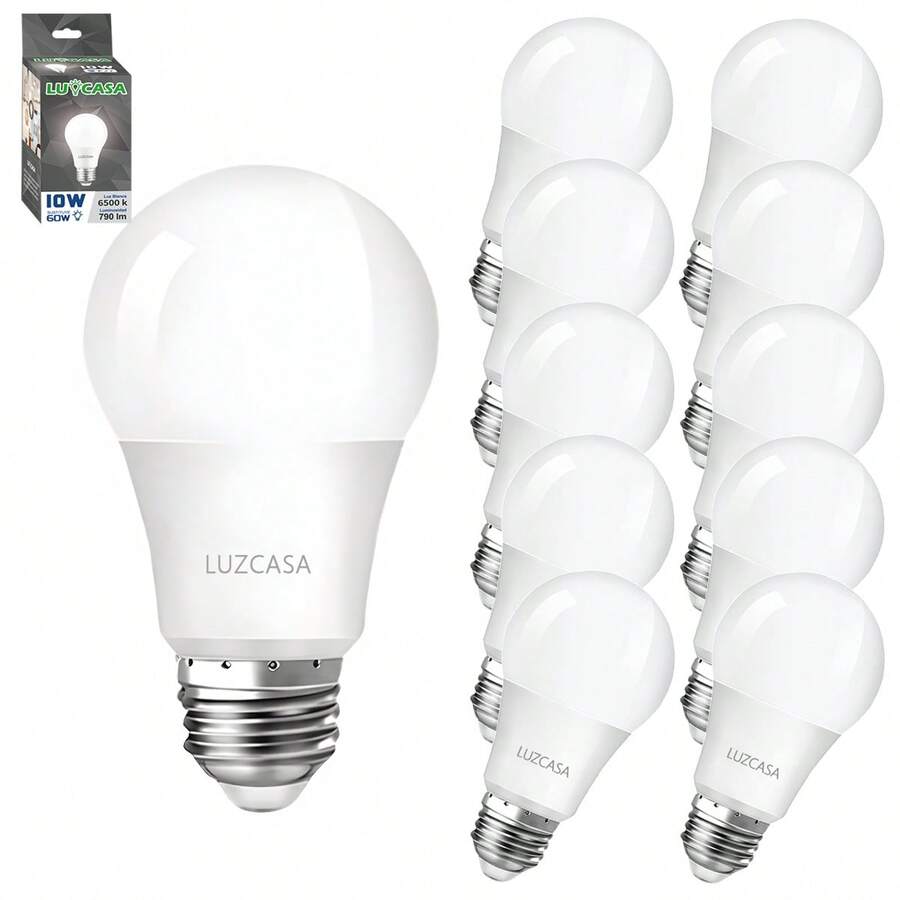 LUCASA Paquete 10 focos led 10w luz blanca cálida E27 ahorro energético bombilla larga duración iluminación hogar oficina resistente fácil instalar