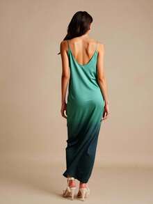 Elegante vestido largo sin mangas para mujer con efecto degradado, espalda descubierta y tirantes finos - Verde - Ver 5