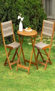 IDZO Wood Rope Design Heavy Duty 400lbs Capacity Patio Bistro Set 3 Piece Outdoor, Folding Chairs With Elegant - ColorA - View 2