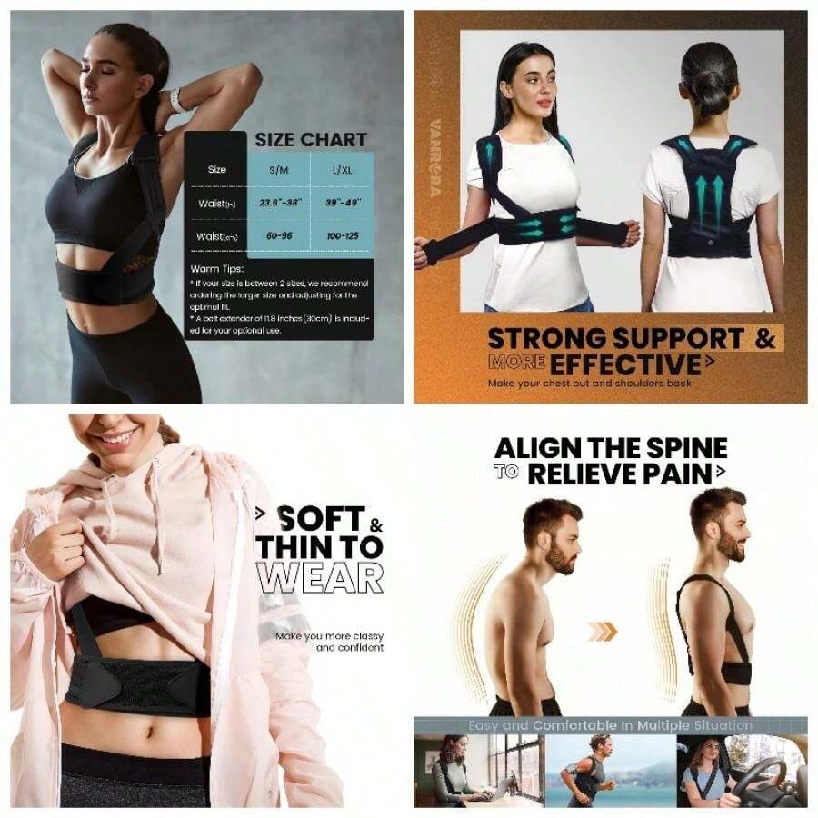 Corrector de postura para hombres y mujeres, totalmente ajustable y cmodo, soporte superior de espalda, enderezador de apoyo para columna vertebral, espalda, cuello, clavcula y hombro, mejora la postura y el alivio del dolor S - CH/M - Ver 1