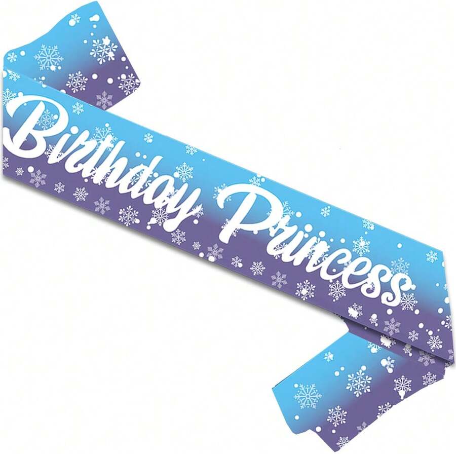 1Set Frozen Birthday Sash ForGirls Ice Princess Birthday Party Favors Frozen Birthday Party Photo Props Supplies Silver Blue Snowflake Birthday Princess Sash For Winter Wonderland Party Decorations Christmas Party Decorations - Blue - View 1