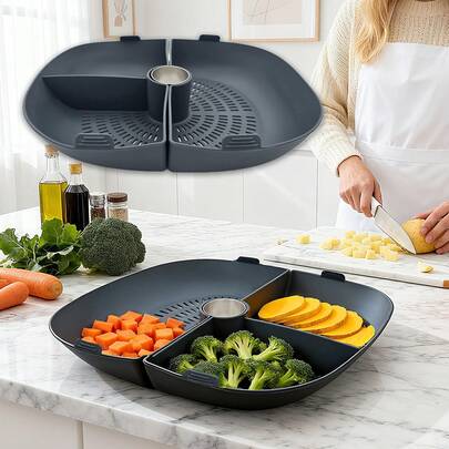 Silicone Steamer Basket Divider Only For Thermomix TM7, With 304 Stainless Steel Steam Fireplace Base For TM7/6/5/31 & Monsieur Cuisine Models, Multilevel Meal Prep Kit