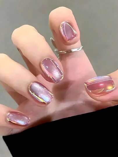 30pcs/Set New Bestselling Short Press-On Dreamy Exquisite Colorful Aurora Cat Eye Reusable False Nails For Women Nail Supplies