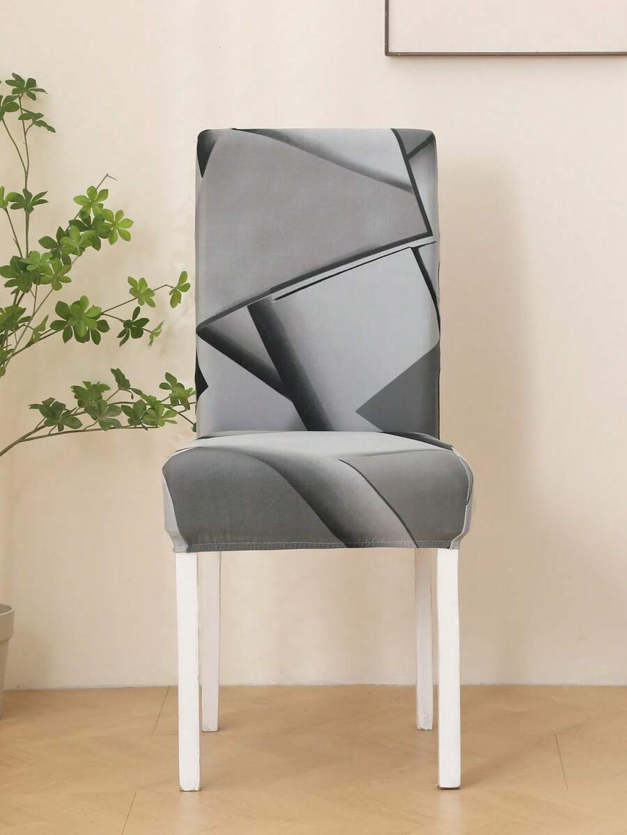 1/4pcs High-End Gray Geometric Pattern Chair Cover, Anti Slip And Dustproof Chair Cover, Suitable For All Seasons Furniture Protector, Suitable For Bedroom, Office, Living Room, Home Decoration