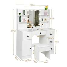 Vanity Set Open Mirror 10 LED Bulbs Makeup Dressing Table Dresser Desk W/ Stool - White - View 10