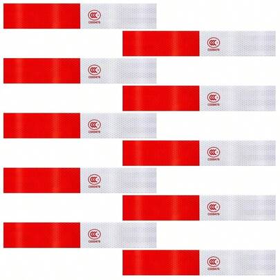 10 Pcs Safety Reflective Tape Red White Reflective Tape Self Adhesive Warning Reflective Stickers Safety Caution Tape Waterproof Reflector Warning Stickers 2*11.4 Tape Trailers Road Signs