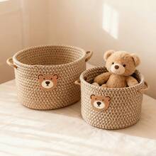 Bohemian Woven Storage Basket With Hand-Braided Design, Versatile Desktop Organizer For Entryway Bathroom Bedroom, Perfect Container For Cosmetics Toiletries Sundries Toys Clothes Accessories, Decorative Home Organization Solution - Multicolor - View 2