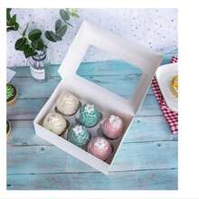 10pcs Cupcake Boxes With Liners, 6 Cup Holders, Standard Baking Boxes With Window, Suitable For Muffins, Gifts, Etc. - White - View 2