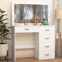 80cm White Dressing Table Large LED Makeup Mirror With LED Lights, Makeup Dressing Desk, Vanity Desk With LED Mirror, 3 Color Light, Makeup Dressing Table With Drawers, Dresser Vanity Desk, Makeup Vanity, Vanity Table, Vanity Set For Christmas Halloween Thanksgiving,Bathroom, Holiday Gift - White - View 9