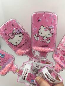 1pc Hello Kitty Shiny Pink Hair Brush - Hello Kitty Design, Non-Slip Handle, Rubber Bristles And ABS Handle Material - Gentle Hair Brush Suitable For Girls, Teens And Young Girl - Birthday, Valentine's Day, Easter, Mother's Day Gift, Daily Grooming, Fun And Stylish - Multicolor - View 7
