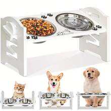 Elevated Dog Bowls, Adjustable Raised Dog Food Bowl Stand For Small Puppy And Cats, Sturdy Pet Food Feeder With  Stainless Steel Dishes, 15° Tiled Dog Bowl Stand