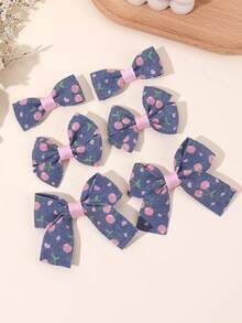 6 Stücke Kirsch Denim Haarbögen für Mädchen, süße rosa Kirschenschleifen Haarclips mit, bezaubernde Kirschfrucht Schleifen Haarspangen Clips für Alltag, Feiertage, Partys, Kinderhaarzubehör