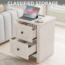 Set Of 2 Farmhouse Nightstands With Charging Station, Rustic Wood End Tables With 2 Drawers, Vintage Storage Cabinets For Bedroom, Living Room, Or Office - Xem 3