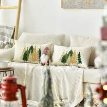 2 件装圣诞枕套，米色亚麻圣诞树装饰靠垫套，冬季圣诞抱枕套，适用于家居沙发装饰（16 英寸 x 16 英寸、18 英寸 x 18 英寸、20 英寸 x 20 英寸、12 英寸 x 20 英寸） - 米色 - 查看 11