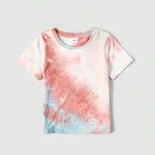 Family Matching Colorblock Tie Dye Twist Knot Bodycon Dresses And Short-Sleeve T-Shirts Sets - 彩色 - 查看 5
