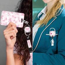 1件套（证件夹+挂绳+卡套）女士证件套，带伸缩证件夹，教师姓名卡架，护士工作证套，证件保护套，学校/办公室/医务人员用品，护士节礼物 - 粉色 - 查看 4