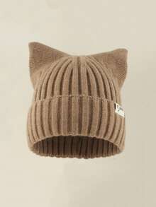 1pc Women's Y2k Kitten Ears Plush Knitted Hat,Suitable For Autumn And Winter Warm Daily Wear Knit Hat - Cat Ear Knitted Hat Type B - View 14