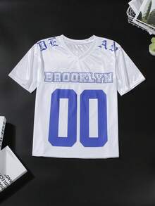 Sommer Straßen Einfarbig Locker Oberteile Amerikanisch Retro Buchstaben Muster V-Ausschnitt Kurzarm Blazer T-Shirt