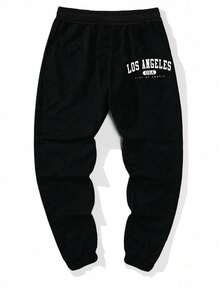 1 pezzo Pantaloni della tuta in pile con stampa di lettere, colore tinta unita, casual e versatili, per ragazzi e adolescenti, adatti per primavera/autunno