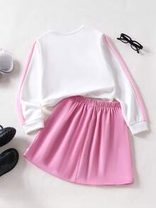 Bộ 2 món/Bộ áo nỉ dài tay phong cách học sinh ngọt ngào và chân váy xếp ly cho bé gái, mùa thu - Hồng - Xem 2