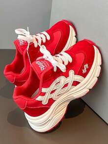 2-25 Girls' Casual Chunky Sneakers, Soft Sole Versatile Platform Shoes, Spring New Arrival - Red - View 5