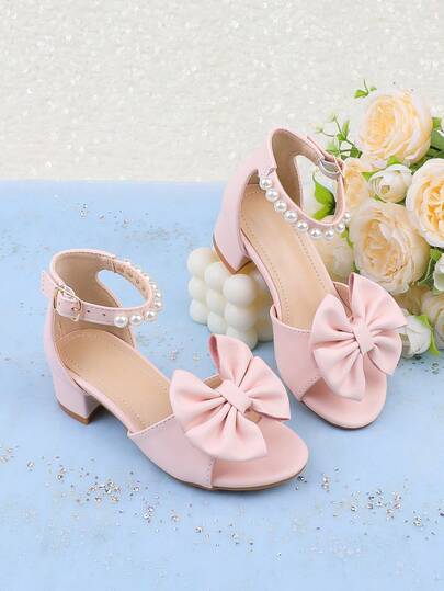 Mädchen Mode Rosa Schleife Peep Zehen High Heel Sandalen, atmungsaktive leichte Sommer Kleiderschuhe für Party, Hochzeit, Urlaub, Lässig, geeignet für kleine/mittlere/große Mädchen