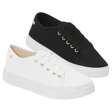 Kit 2 Women's Sneakers Heart Pendant Casual Comfortable Slip On - Đen và trắng - Xem 1