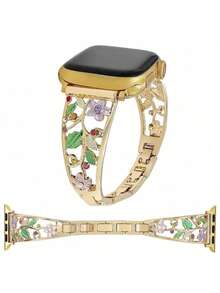 1 buc. Curea de ceas inteligentă din aliaj de zinc cu flori colorate pentru femei, compatibilă cu 38/40/41/42/44/45/49 mm