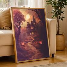1pc Scary Halloween Canvas Art - Pumpkin And Poster, Gothic Vintage Wall Decor, Retro Yard And Church Tombstone Design, Unframed, Suitable For Home Decor, Room Decor, Bedroom Decor, Living Room Decoration, Bathroom Decor - Halloween Autumn Wall Decor, Optional Wall Art With Frame