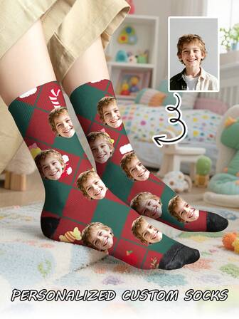1 Pair Of Customized Face Children's Mid Tube Socks, Put Any Face On Socks,Boy And Girl, Personalized Socks For With Photos, Interesting Customized Picture Pairs With Medium To Long Socks, Suitable For Valentine's Day, Birthdays, Gift Giving
