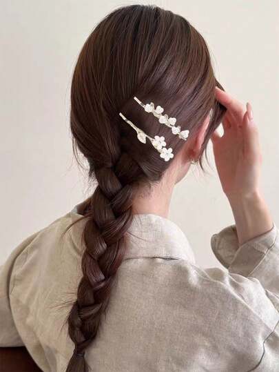 2pcs Elegant Pearl & Rhinestone Flower Hair Clips, Stylish Bangs & Side Hair Accessories For Girls, Suitable For Outings, Dates, Parties, Weddings, Performances, Ideal Gift For Valentine's Day, Thanksgiving, Back To School, Birthday, Holidays