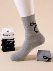 6 șosete cu fundiță decorativă până la jumătatea gambei, moi și confortabile, potrivite pentru birou, ținute casual sau în aer liber - 6 bucăți culori mixte - Vizualizare 10