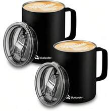 Termo Taza para Caf o Agua, Acero Inoxidable de Alta Calidad, Capacidad de 350 ml, Termo Para Caf Taza Trmica de Doble Pared Aislado al Vaco, Con Tapa de Sellado Hermtico 1, Blanco - 2 + Negro - Ver 2