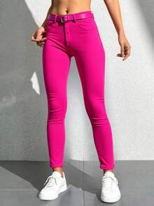 Pantalon mujer moderno liso moldeador jeans dama ajustado - Rosa - Ver 3