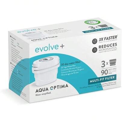 Filtros Aqua Optima Evolve+ (Pacote com 3) - Compatível com jarras Brita e filtros Maxtra* - Reduz calcário, cloro e outras impurezas