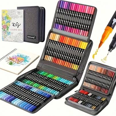 48 支双头彩色笔艺术马克笔套装，适用于成人涂色书、圣诞贺卡、笔记、素描、书法、日记