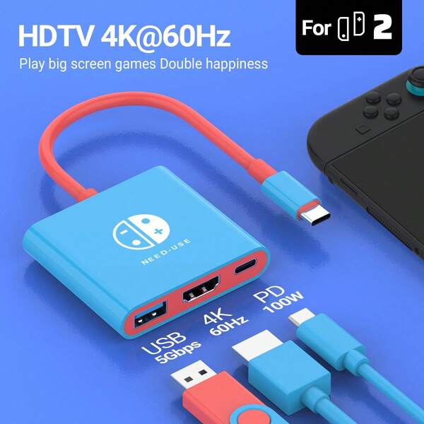 4K/60Hz Switch Dock For Switch/Switch OLED, Portable Dock With HDTV1.4 USB 3.0 Port And PD 100W Charging, 3-In-1 USB-C Hub Compatible With Switch Steam Deck, Pro/Air, Smart Phones, Etc